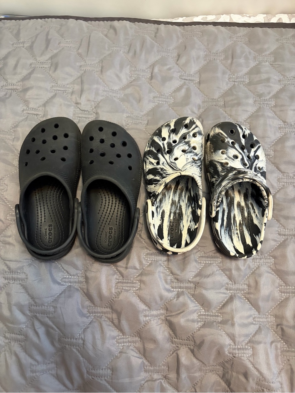 CROCS Kids Clogs — Solid Black & Black/White Marble